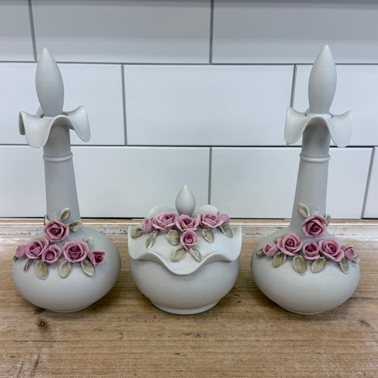 Arnart Bisque Porcelain Rose Vanity Set of 4