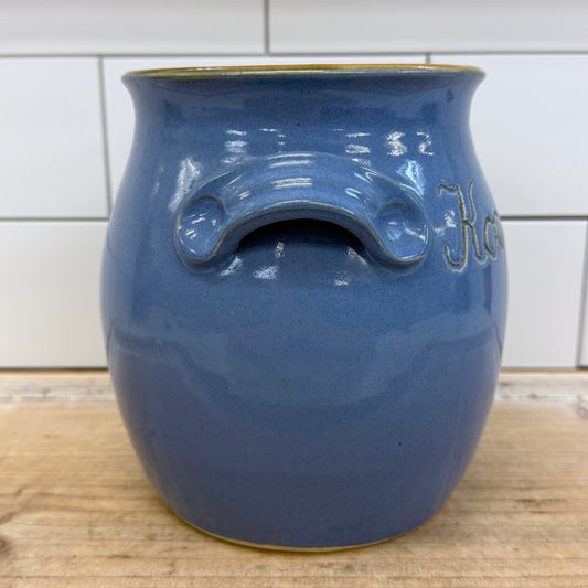 German Stoneware Kochlöffel Utensil Holder Blue Pottery Crock