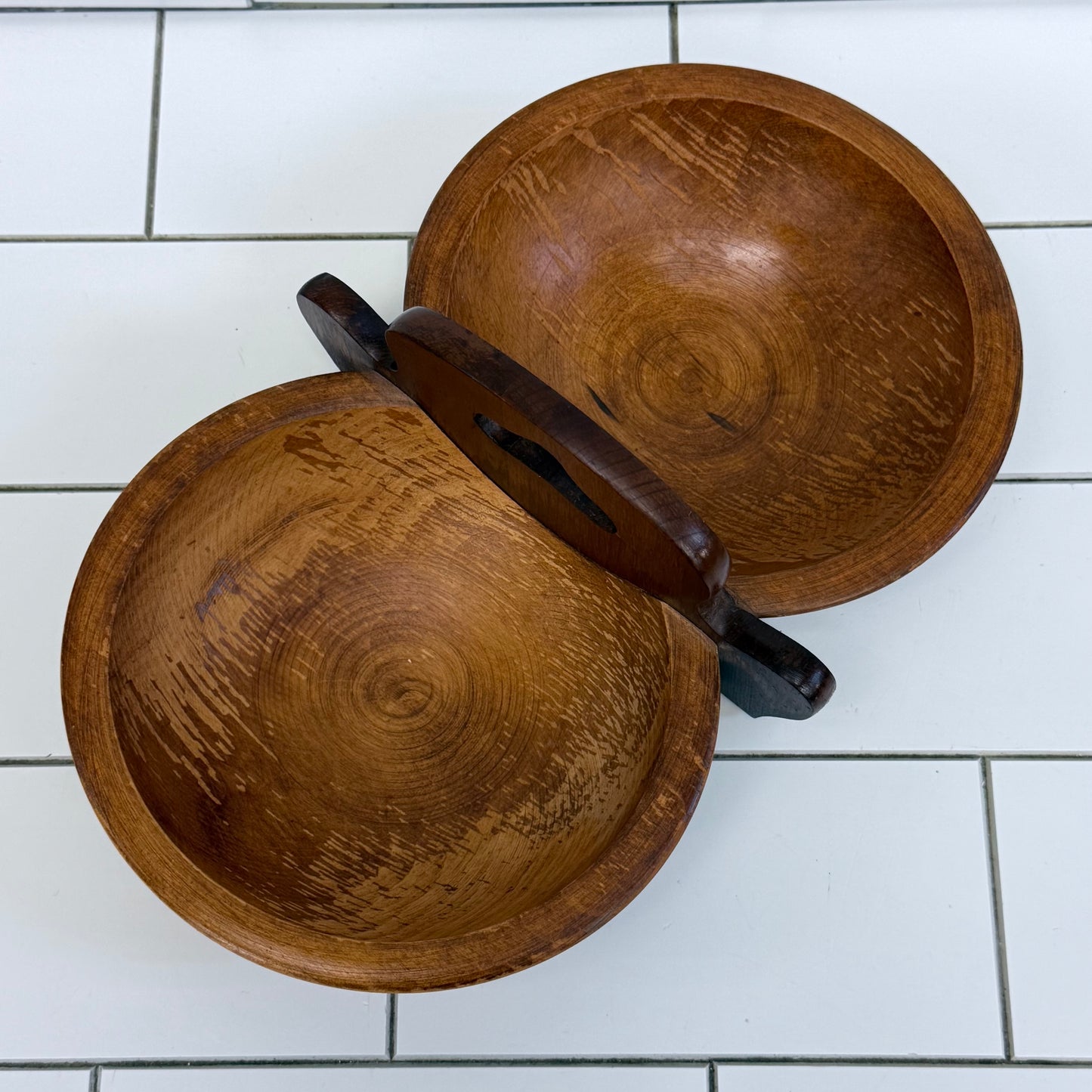 Woodcraftery Handled Double Wooden Serving Bowl Server
