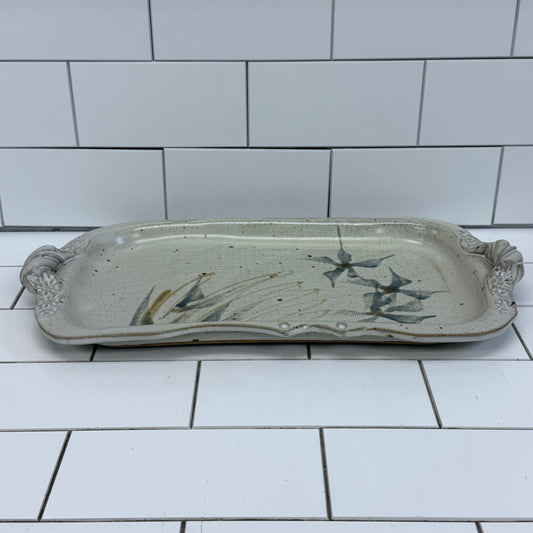 Studio Art Pottery Floral Serving Tray Signed Stoneware