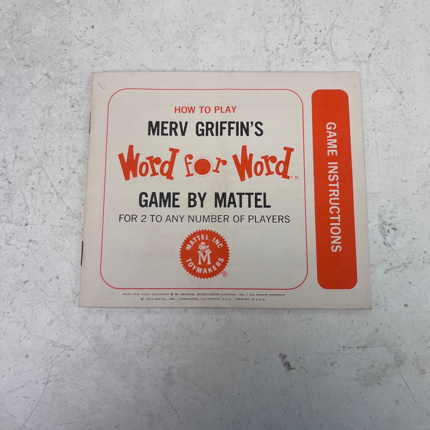 Mattel Merv Griffin’s Word for Word Board Game, 1963