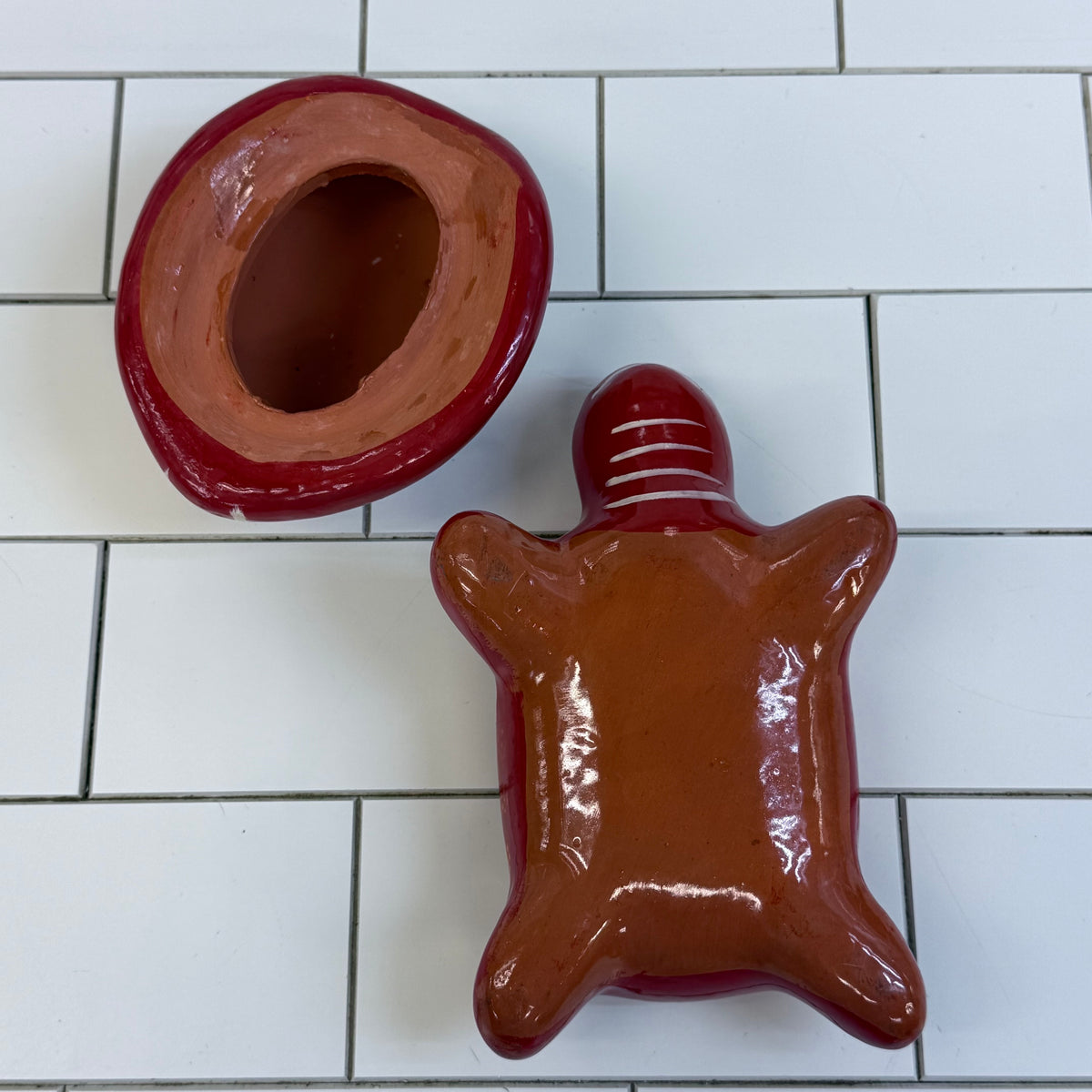 Mexican Folk Art Turtle Ceramic Trinket Box with Lid