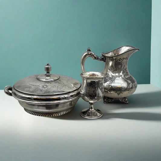 Silver-plate collection, late 1800s, set of 3