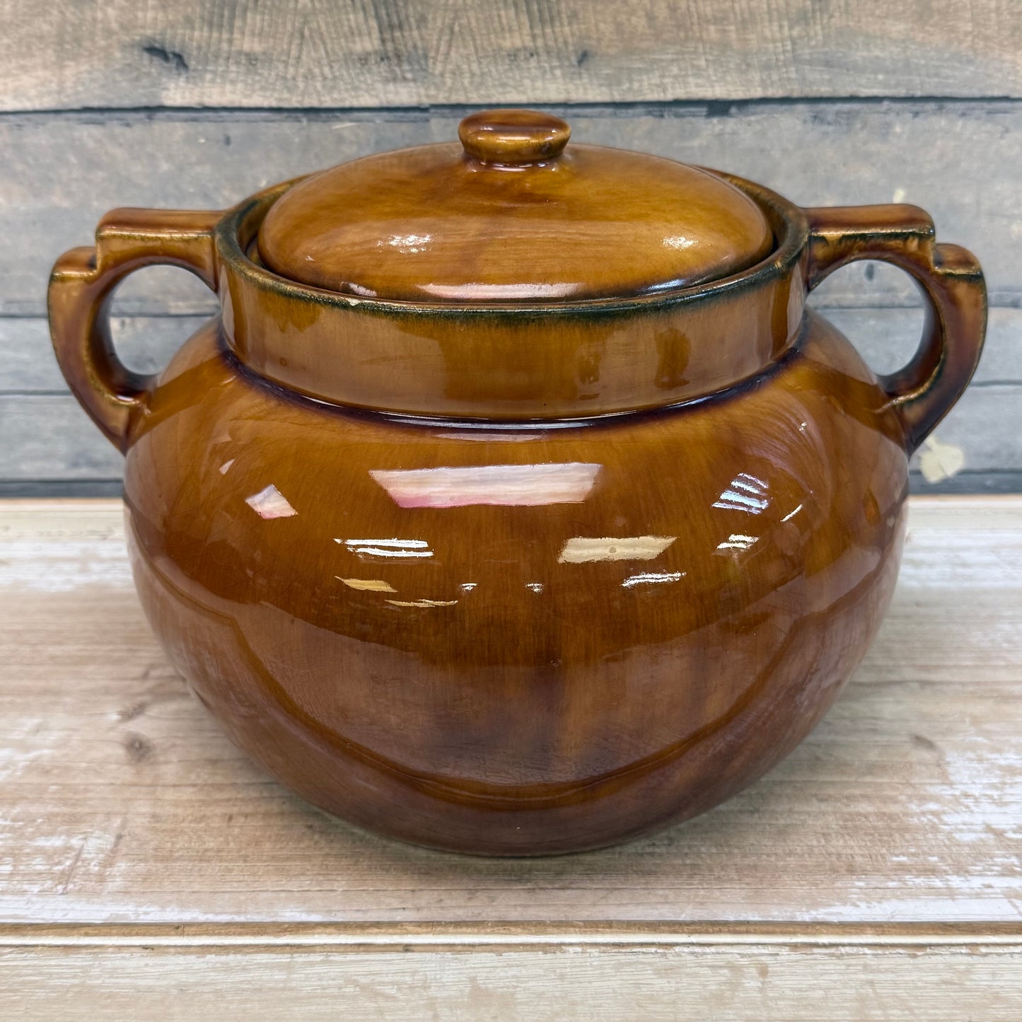 Sailboat Ceramic Double Handled Bean Pot with Lid