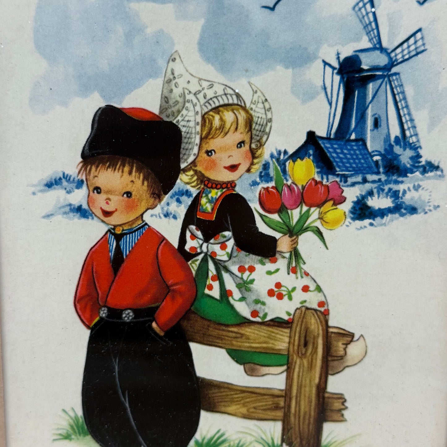 Dutch Children Post Card, Framed