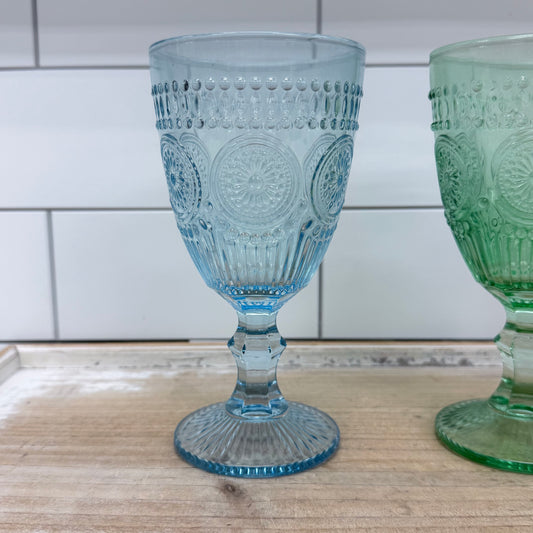 Vintage Pressed Glass Goblets Set of 3, 1990s