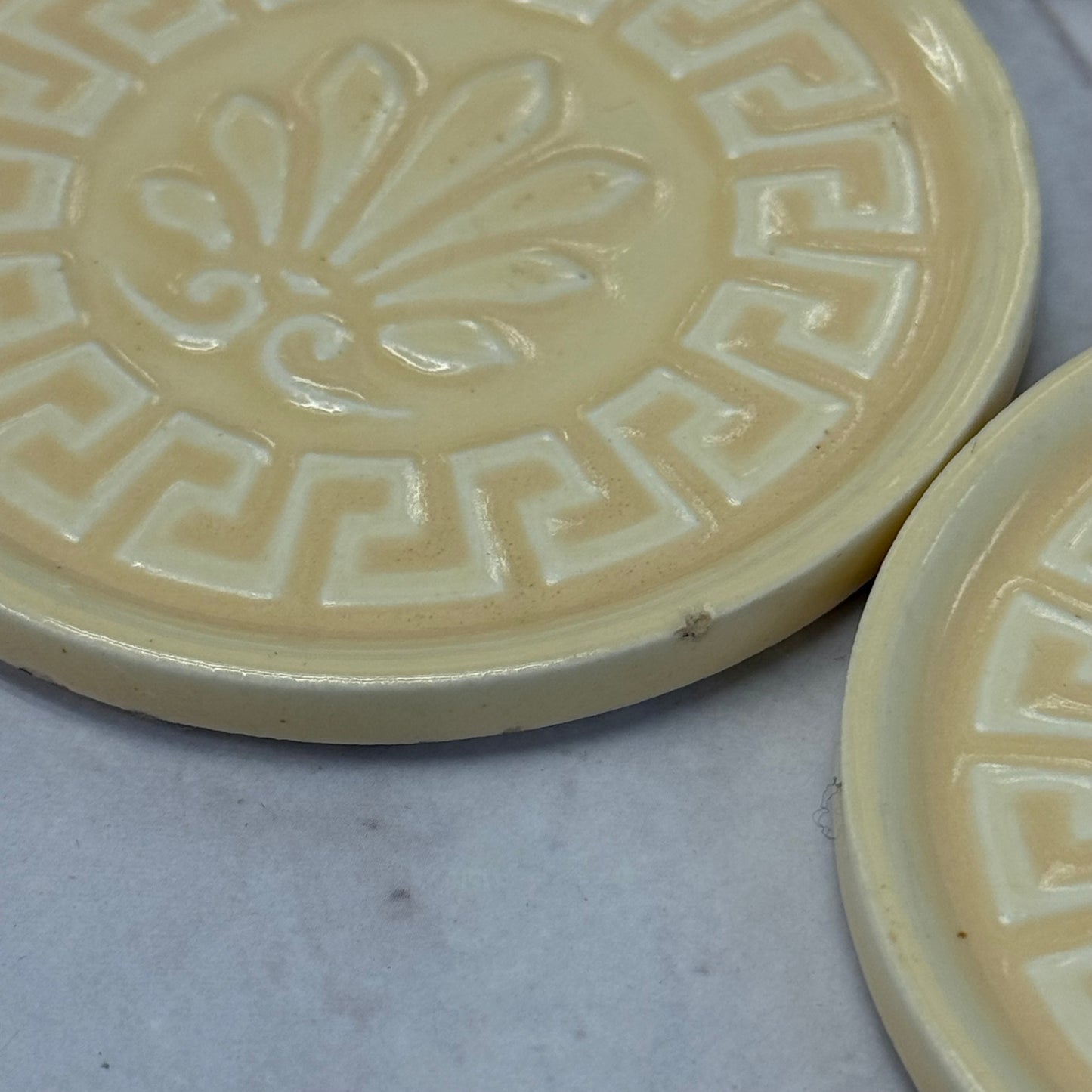 Greek Key Embossed Ceramic Coasters, Set of 8
