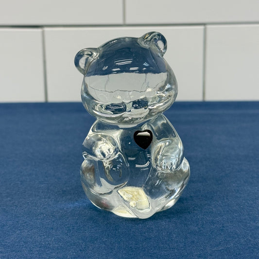 Fenton Clear Glass Teddy Bear Red Heart Figurine