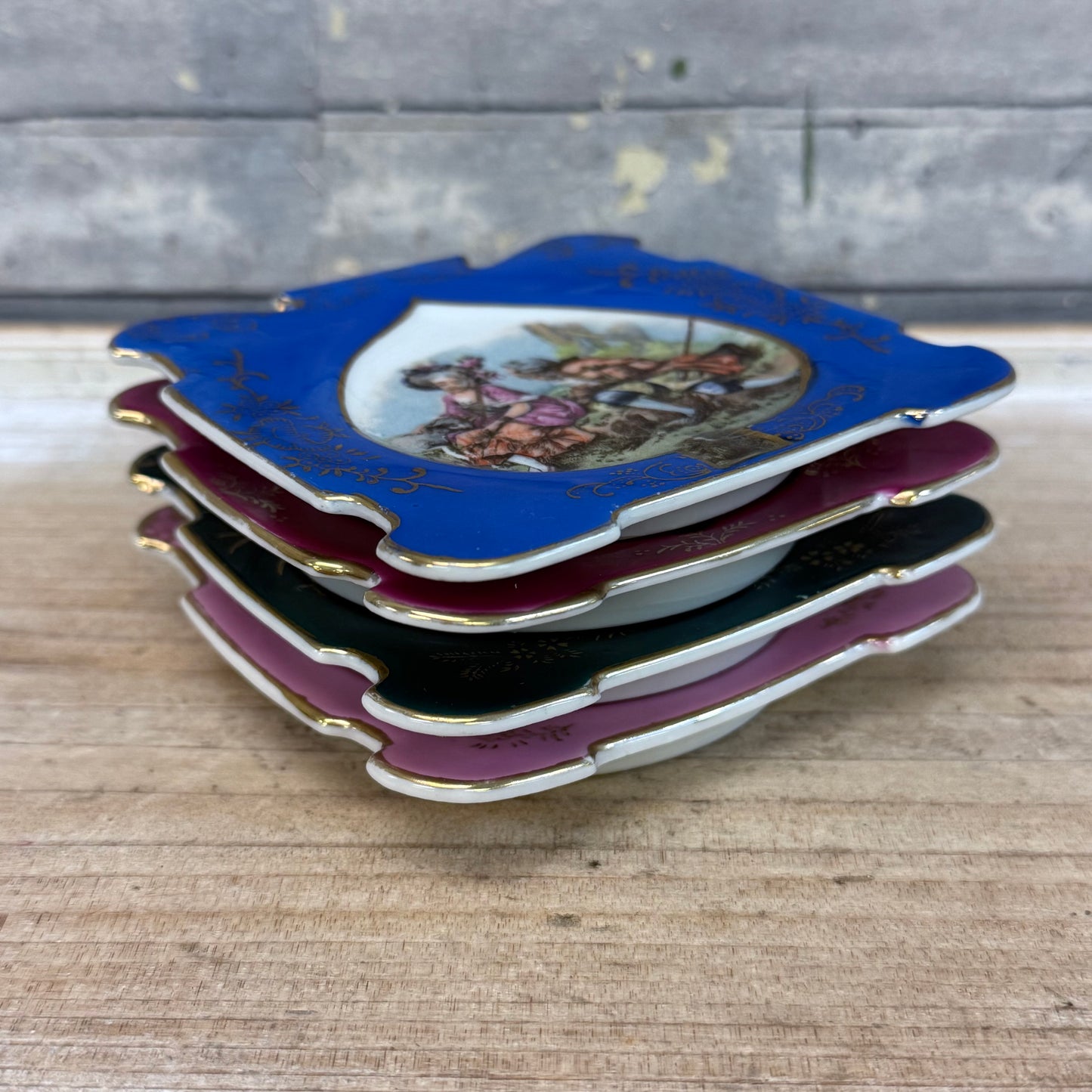 Chase Hand Painted Courting Couple Porcelain Plates, Set of 4