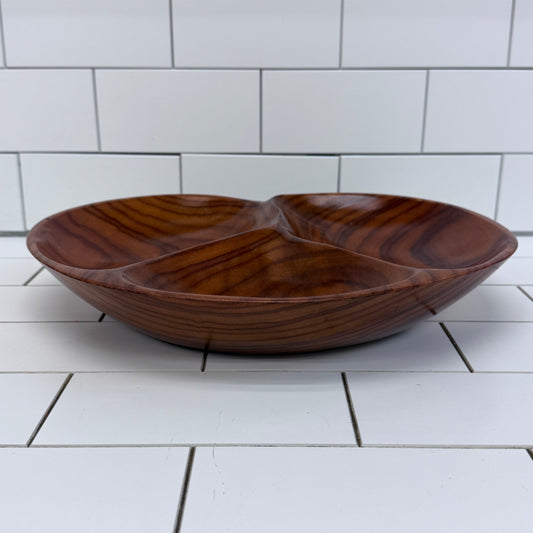 Mid-Century Acacia Wood Divided Serving Dish