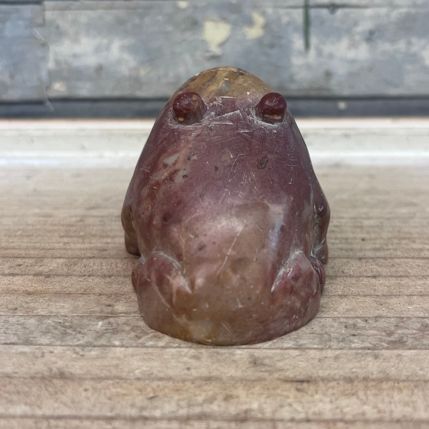 Hand Carved Stone Grumpy Frog Figurine
