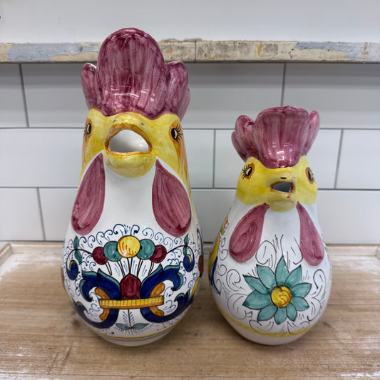 Hand Painted Romanian Rooster Pitchers Set of 2