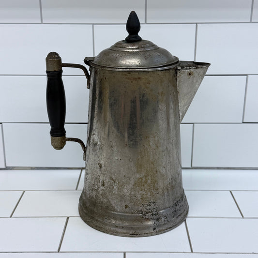 Antique Metal Coffee Pot with Wood Handle Primitive Farmhouse Decor