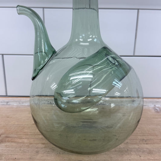 Hand Blown Green Glass Wine Decanter with Ice Pocket