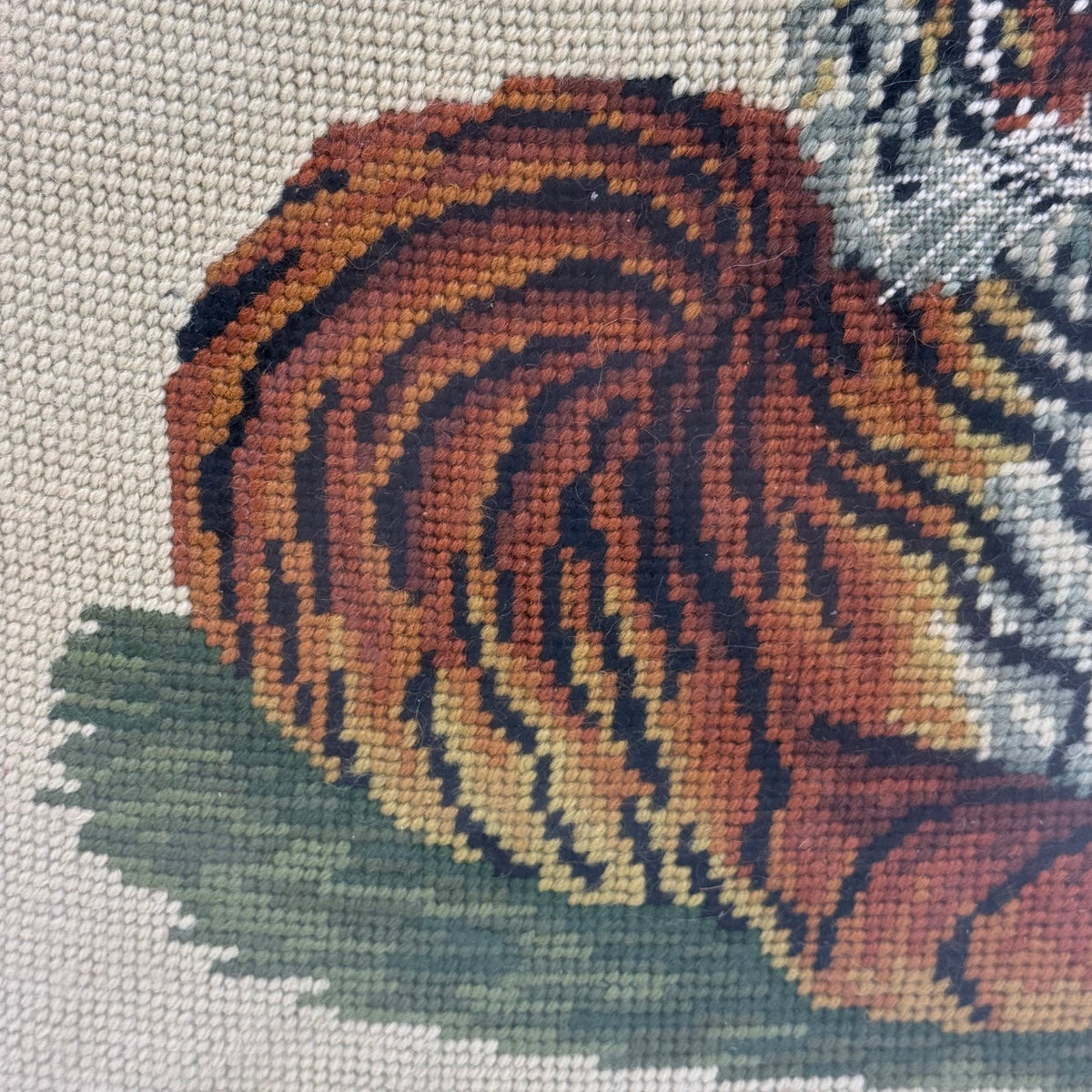 Tiger Needlepoint Framed Textile Wall Art