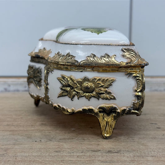 Floral Porcelain Grand Piano Jewelry Music Box Vintage