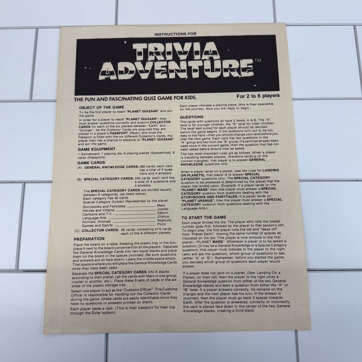 Pressman Trivia Adventure Board Game, 1983