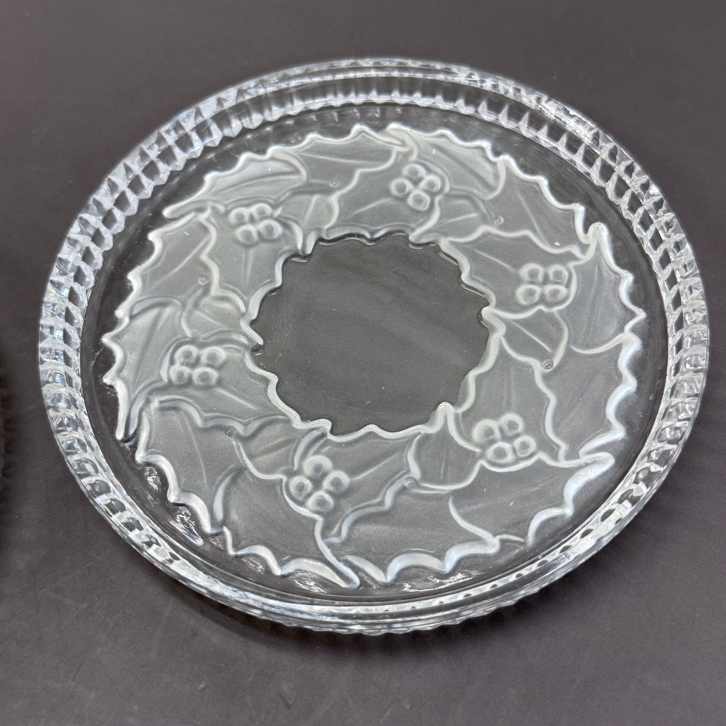 Cut Crystal Coasters Holly Wreath, Set of 2