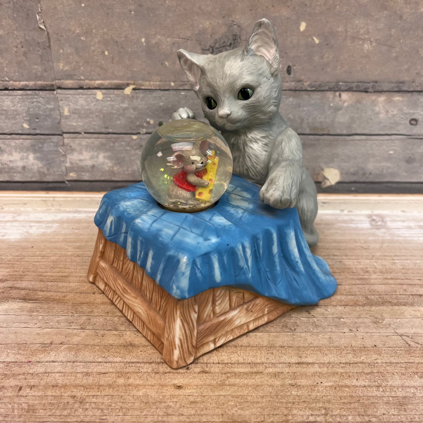 Cat and Mouse Porcelain Music Box with Water Globe