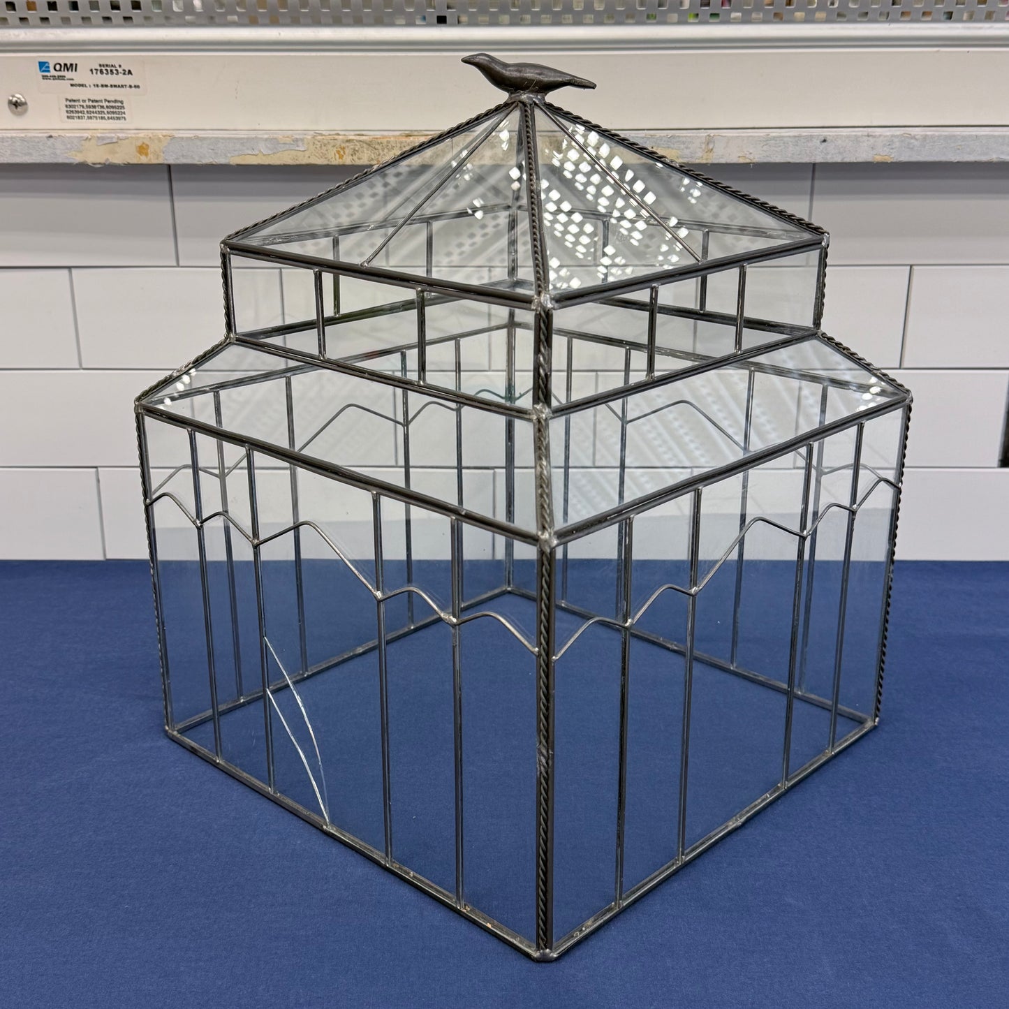 Hen-Feather House Glass Terrarium Greenhouse Ceramic Base Bird Finial