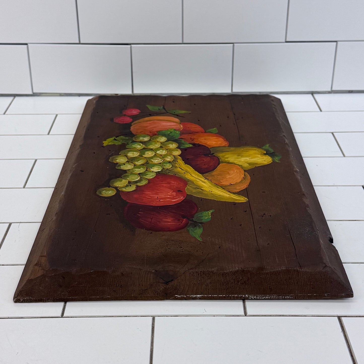 Carol Albert Hand Painted Fruit Still Life Wood Panel 1970s