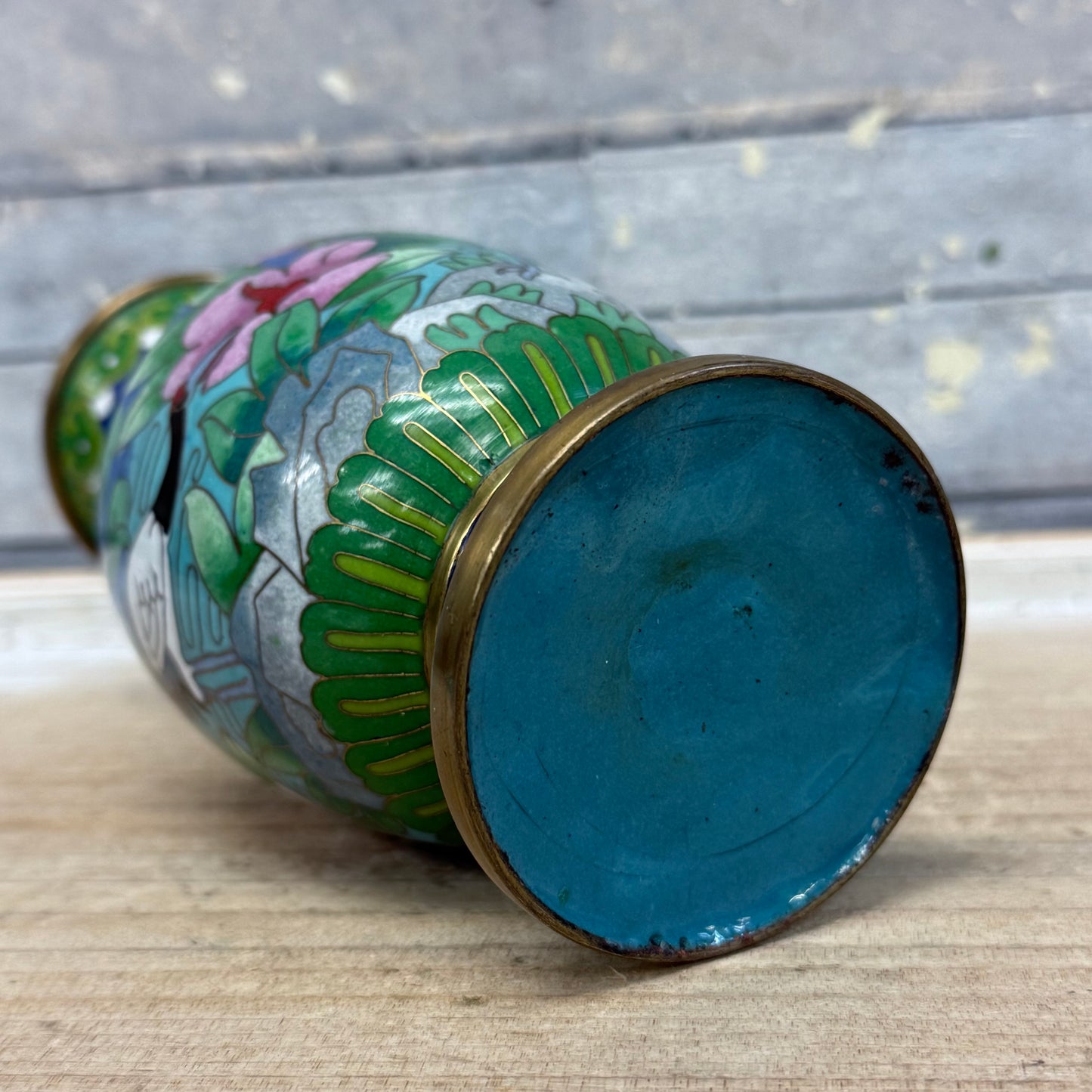 Chinese Lotus & Crane Cloisonné Vase