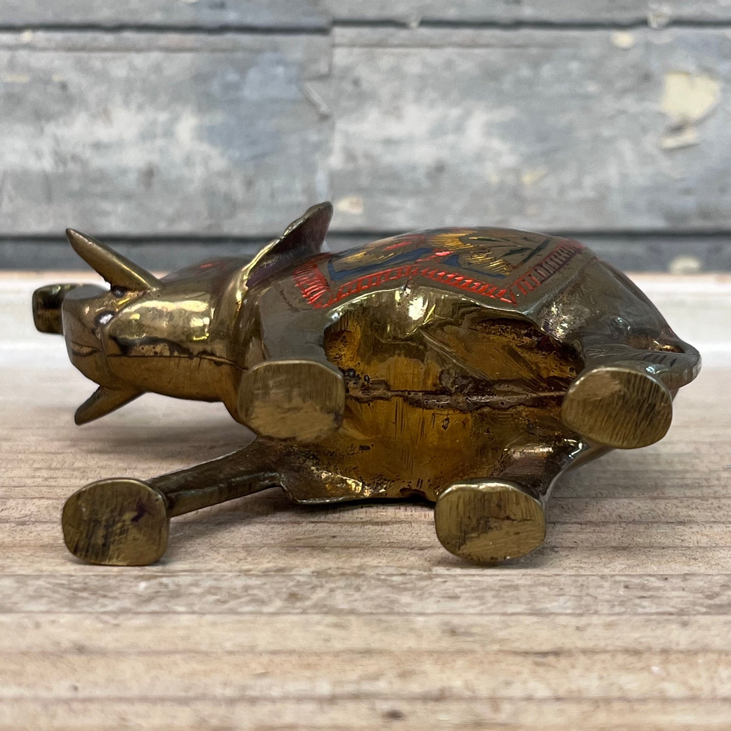 Brass Elephant Figurine, Hand Painted