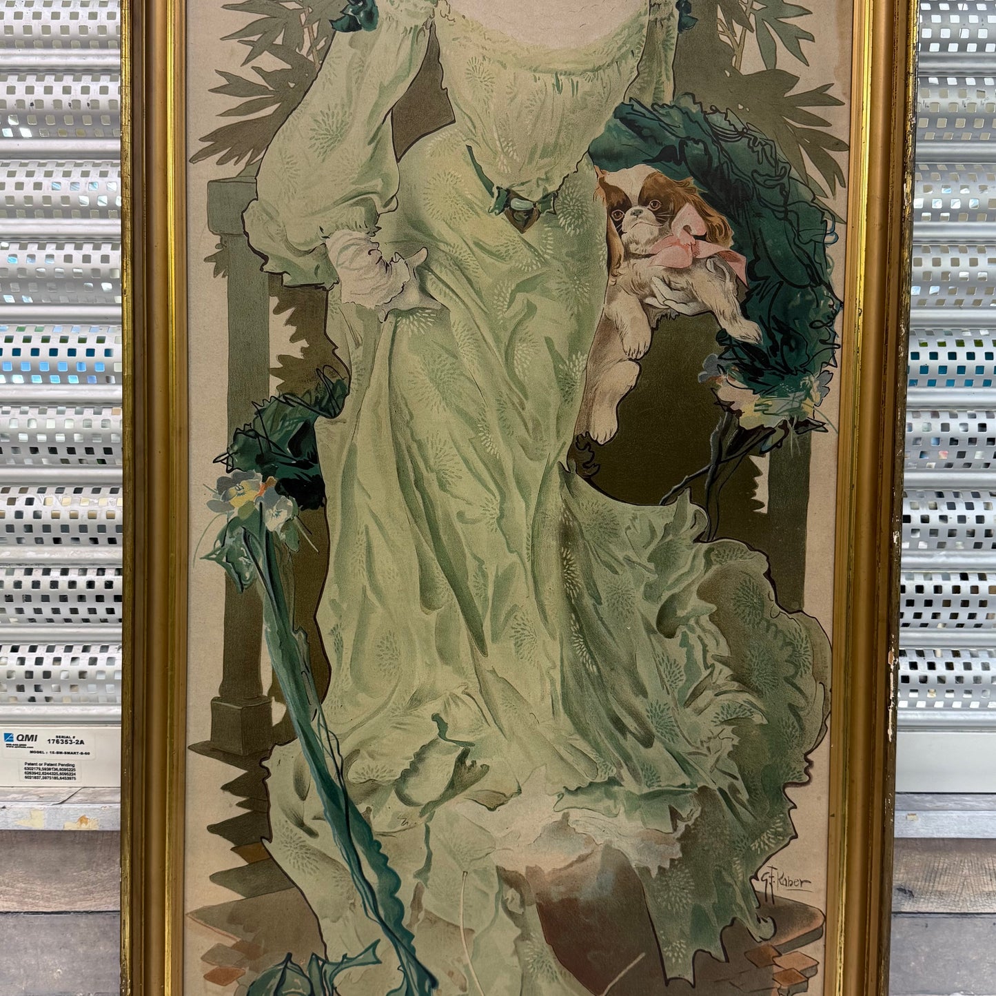 George Frederick Kaber Framed Art Nouveau Woman Lithograph