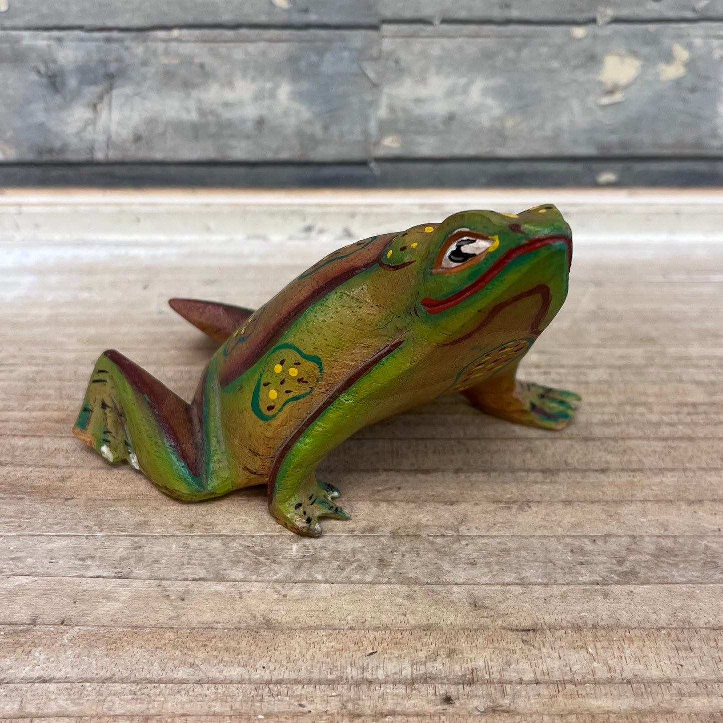 Folk Art Wooden Frog Figurine, Hand Painted