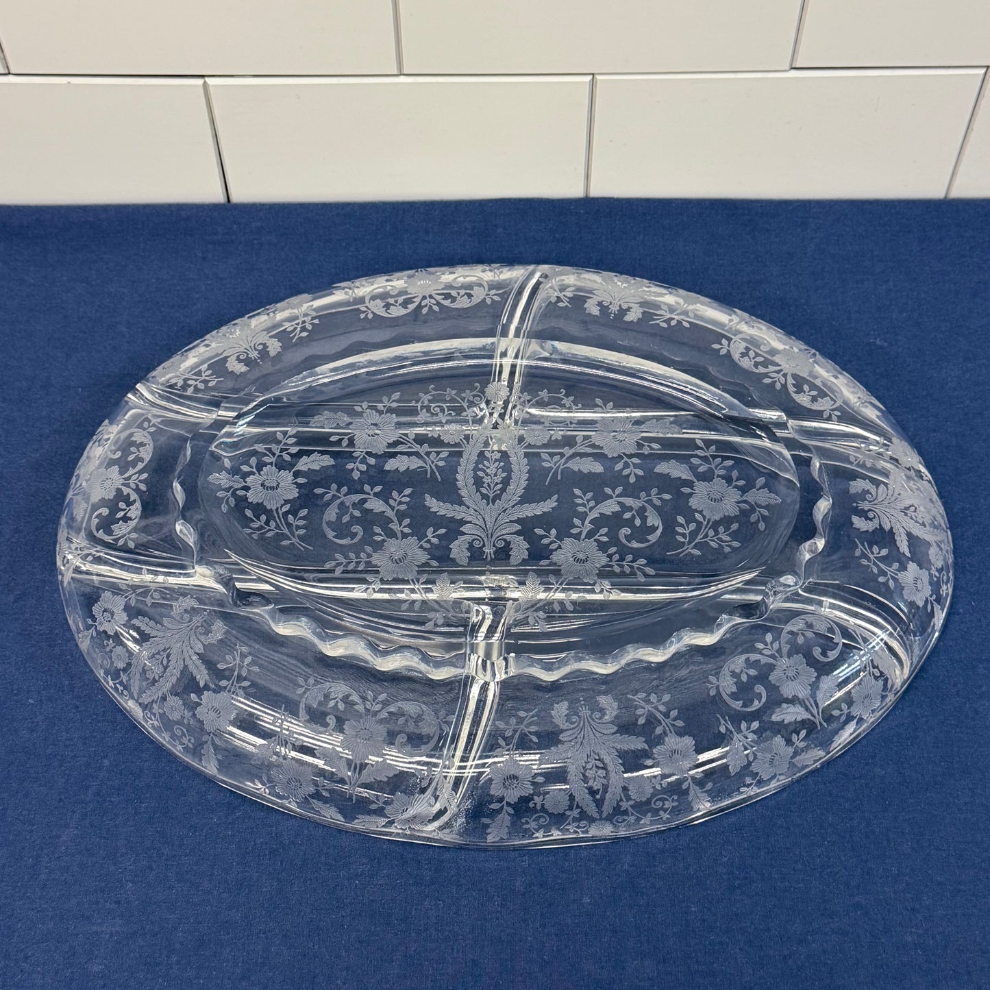 Viking Prelude Dish Relish, Floral Etched Glass