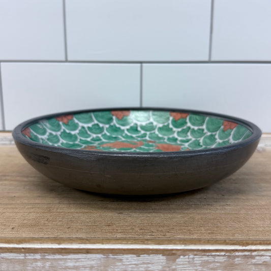 Asian Porcelain Koi Fish Bowl with Pewter Collar 1970s