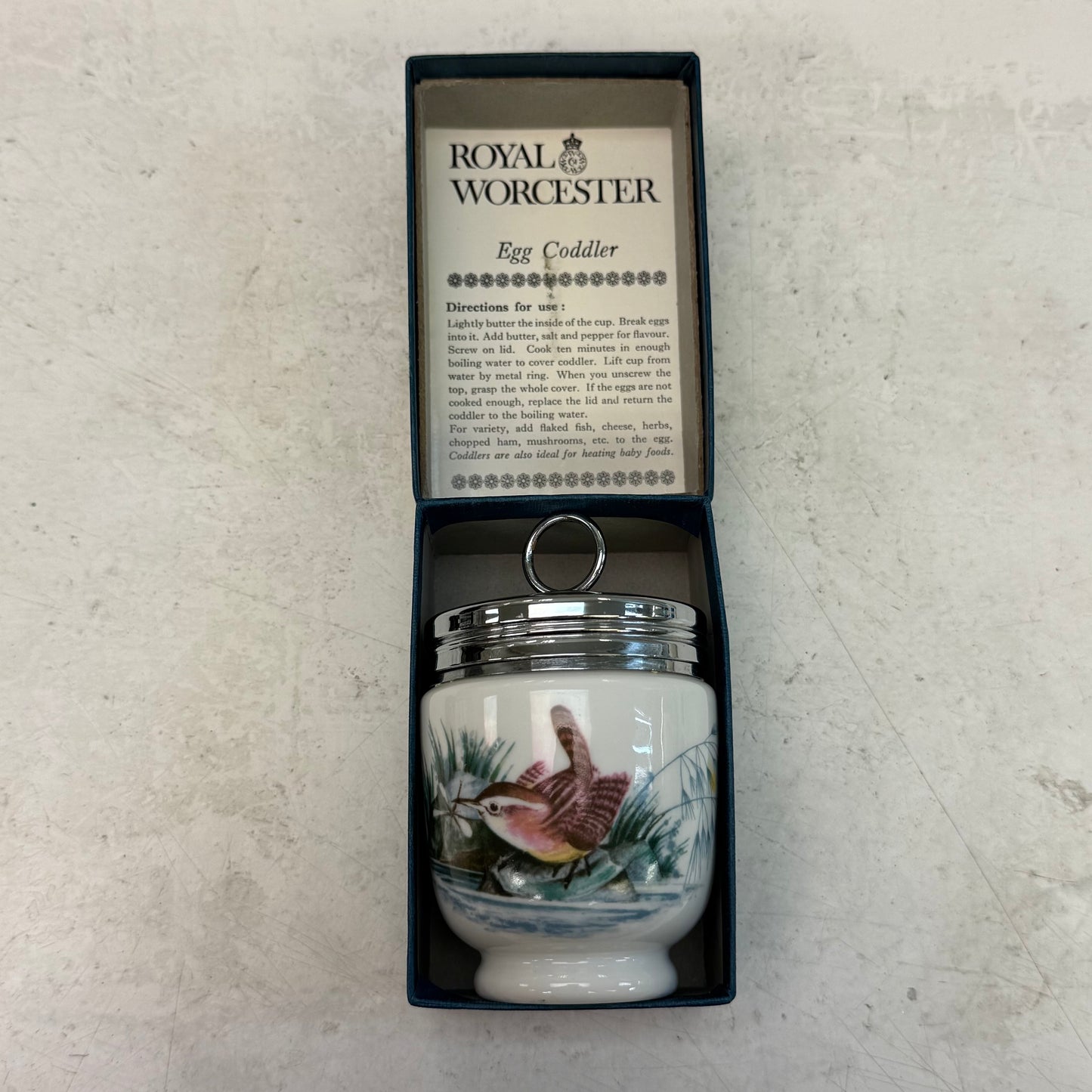 Royal Worcester Bird Pattern Porcelain Egg Coddler in Box