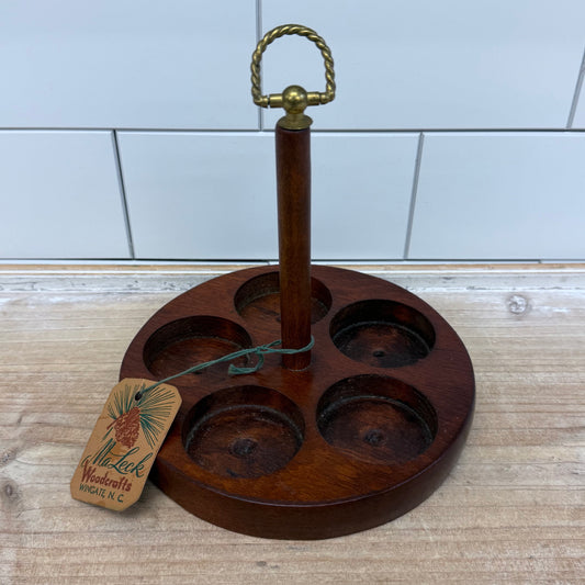 Vintage MaLeck Woodcrafts Milk Glass Spice Jar Caddy Set