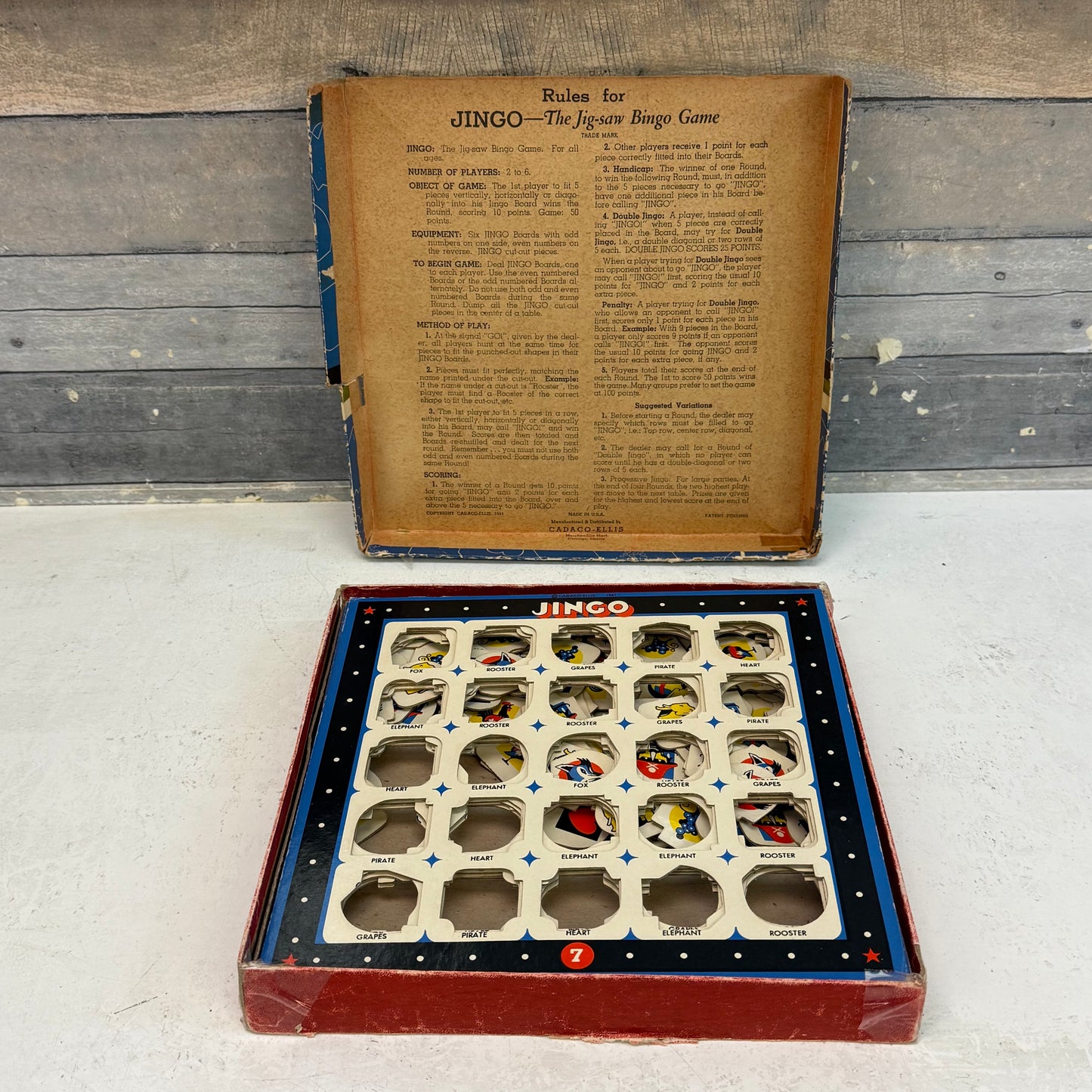 Cadaco-Ellis Jingo Jigsaw Bingo Game in Box, 1941