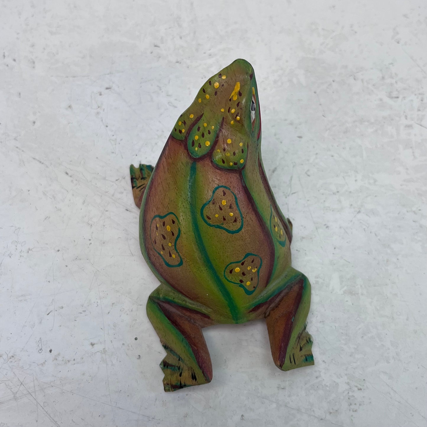 Folk Art Wooden Frog Figurine, Hand Painted