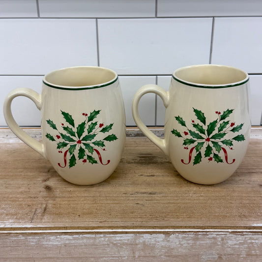 Lenox Holiday Holly Berry Cocoa Mugs Set of 2