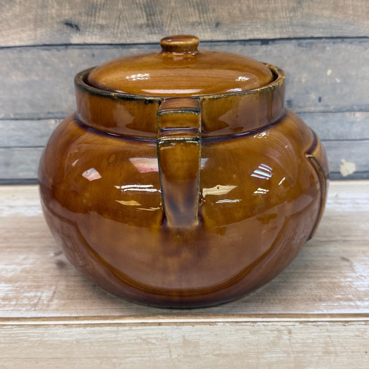 Sailboat Ceramic Double Handled Bean Pot with Lid