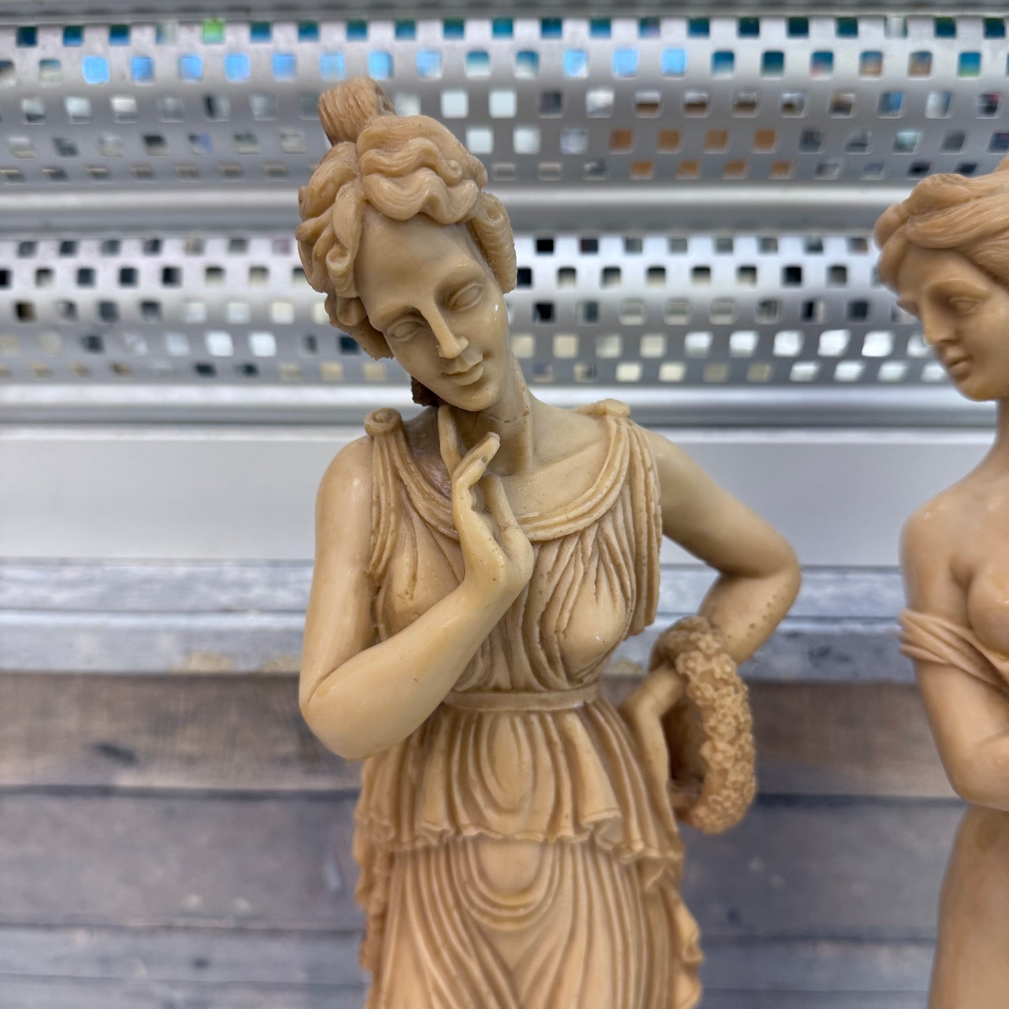 Greek Goddess Resin Statues Signed, Set of 2