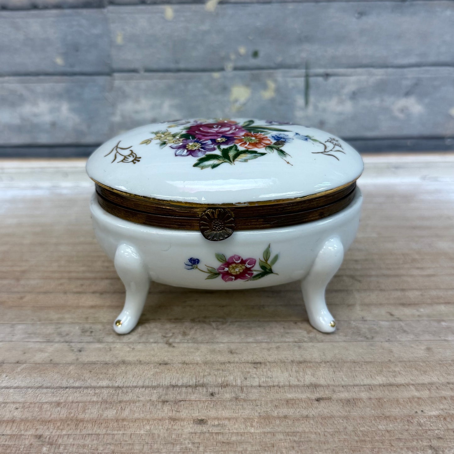 Napco Hand Painted Porcelain Footed Trinket Box