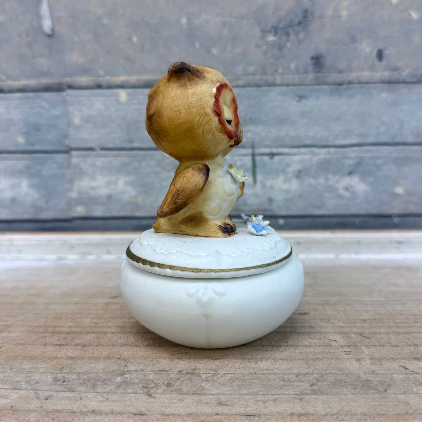 Napco Bisque Porcelain Owl Trinket Box