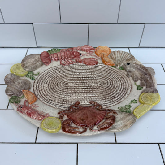 Studio Art Pottery Coastal Seafood Platter Signed 1996 Handmade