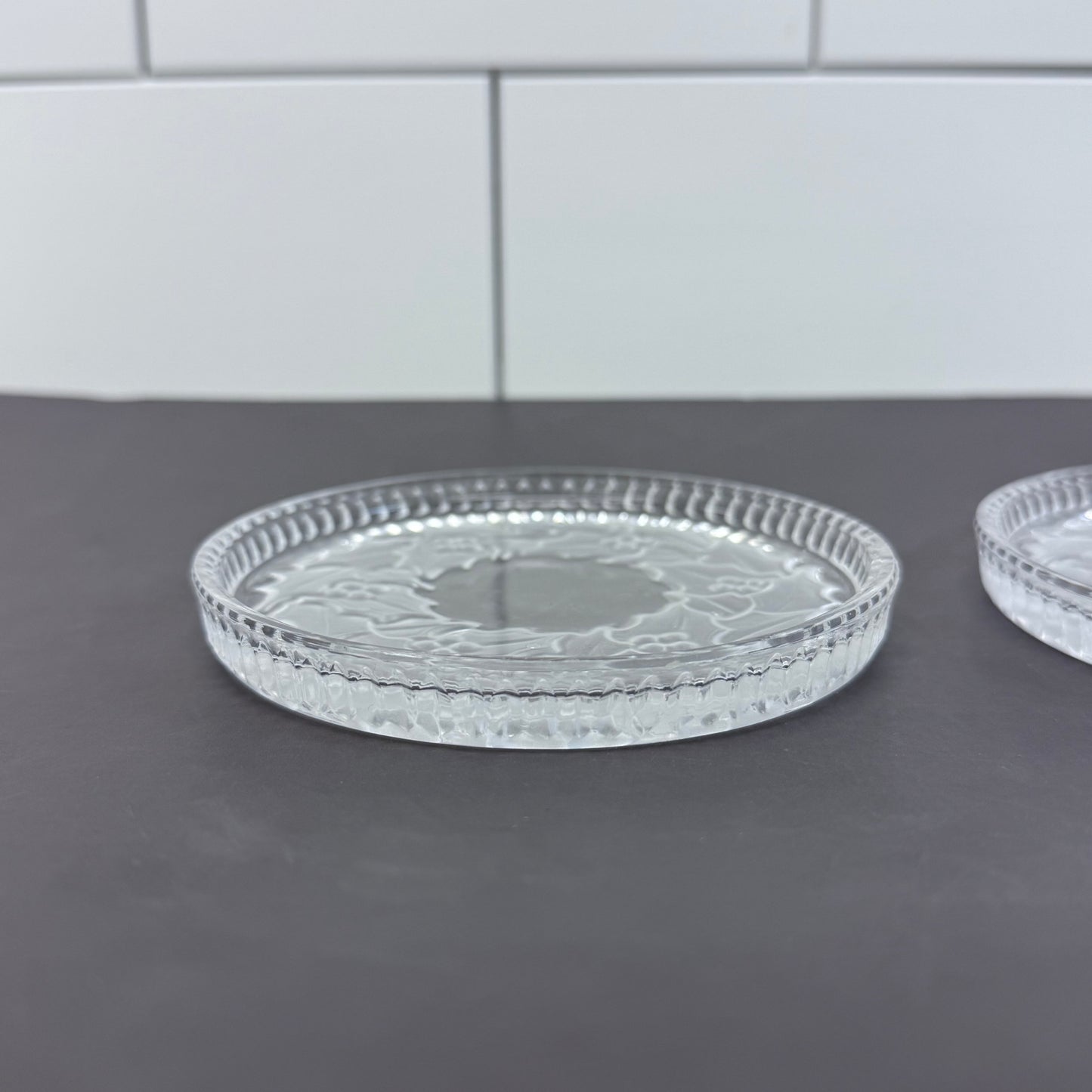 Cut Crystal Coasters Holly Wreath, Set of 2