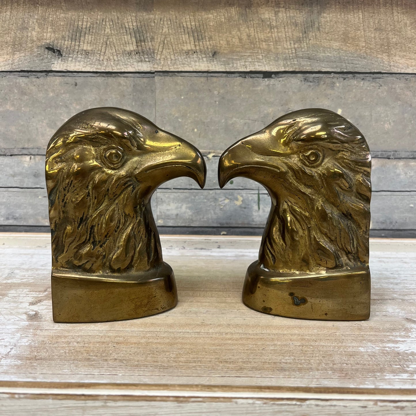 Vintage Brass Eagle Head Bookends, Set of 2