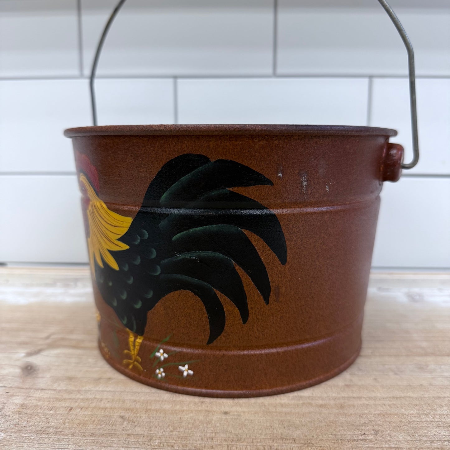 Hand Painted Chicken Metal Pail