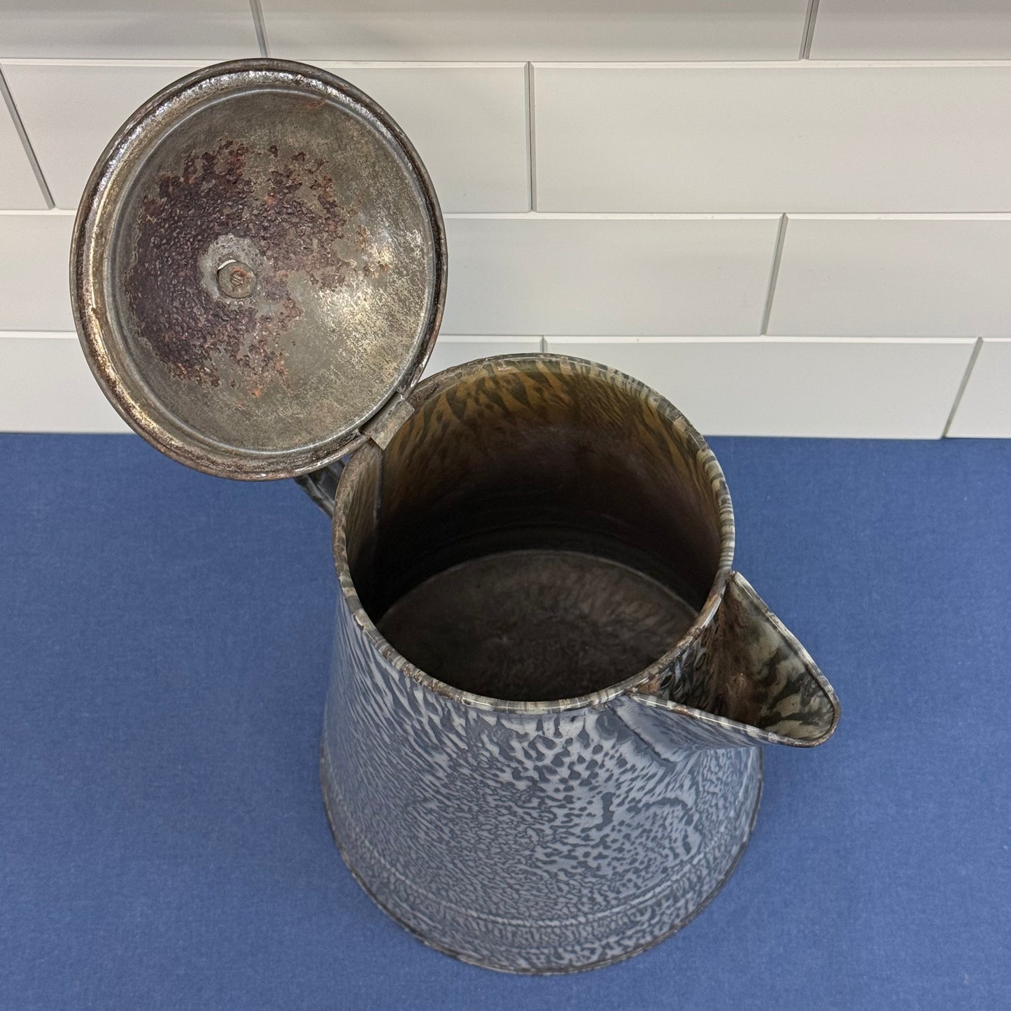 Graniteware Coffee Pot Enamel Camp Kettle Antique 1920s