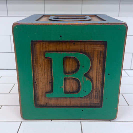 Vintage Folk Art Oversized Alphabet Block Wood Display