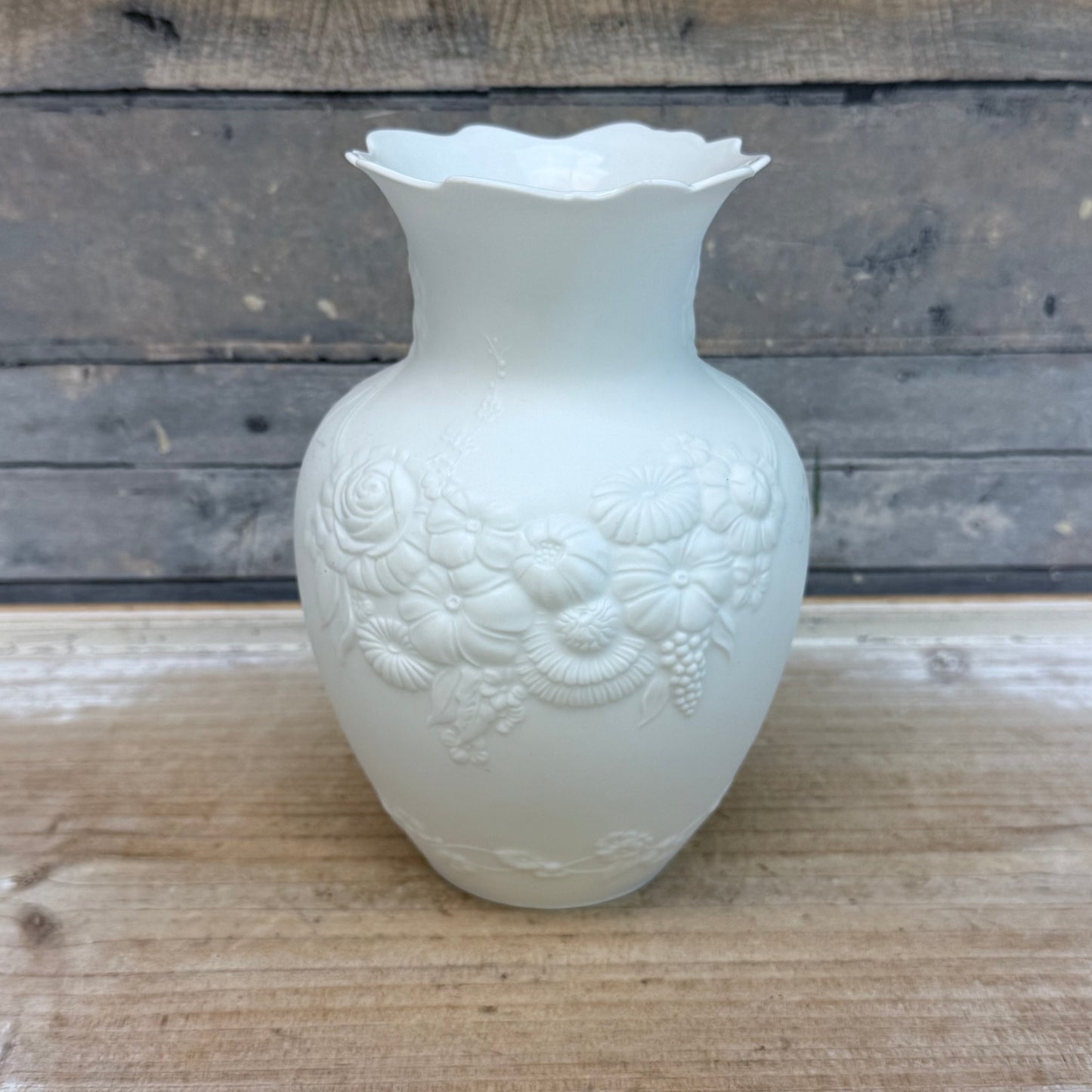 Kaiser Floral Relief Bisque Vase, Signed