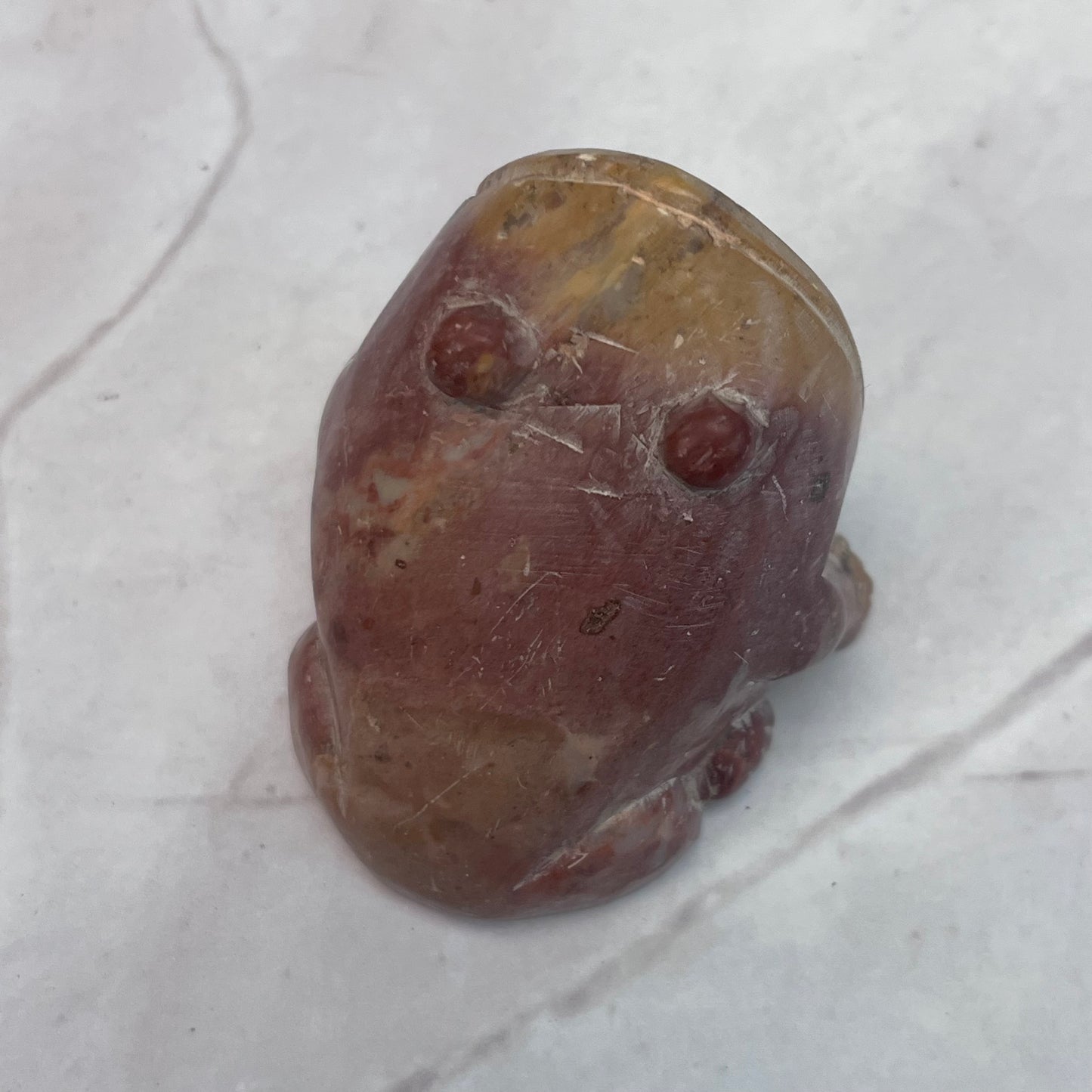 Hand Carved Stone Grumpy Frog Figurine