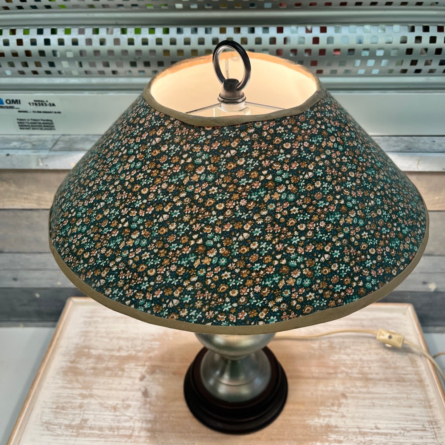 Table Lamp, Pewter Pitcher & Floral Shade