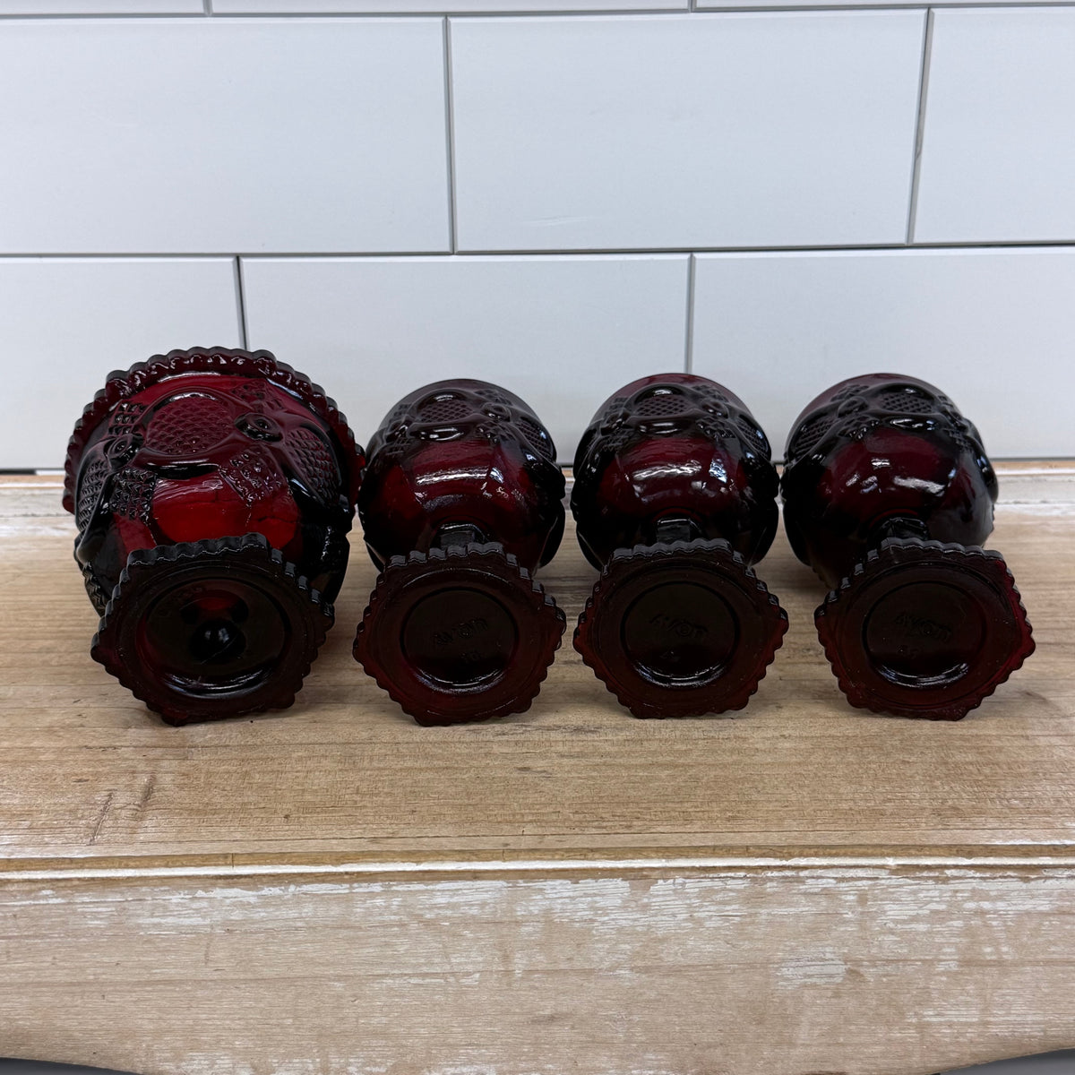 Avon Cape Cod Ruby Red Glass Wine Glasses & Sugar Bowl Set